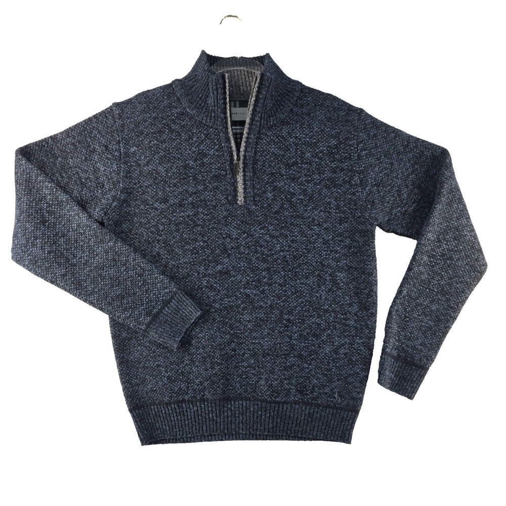 Across The Pond Quarter Zip Sweater Men's Size Medium Blue Marled Fleece Lined